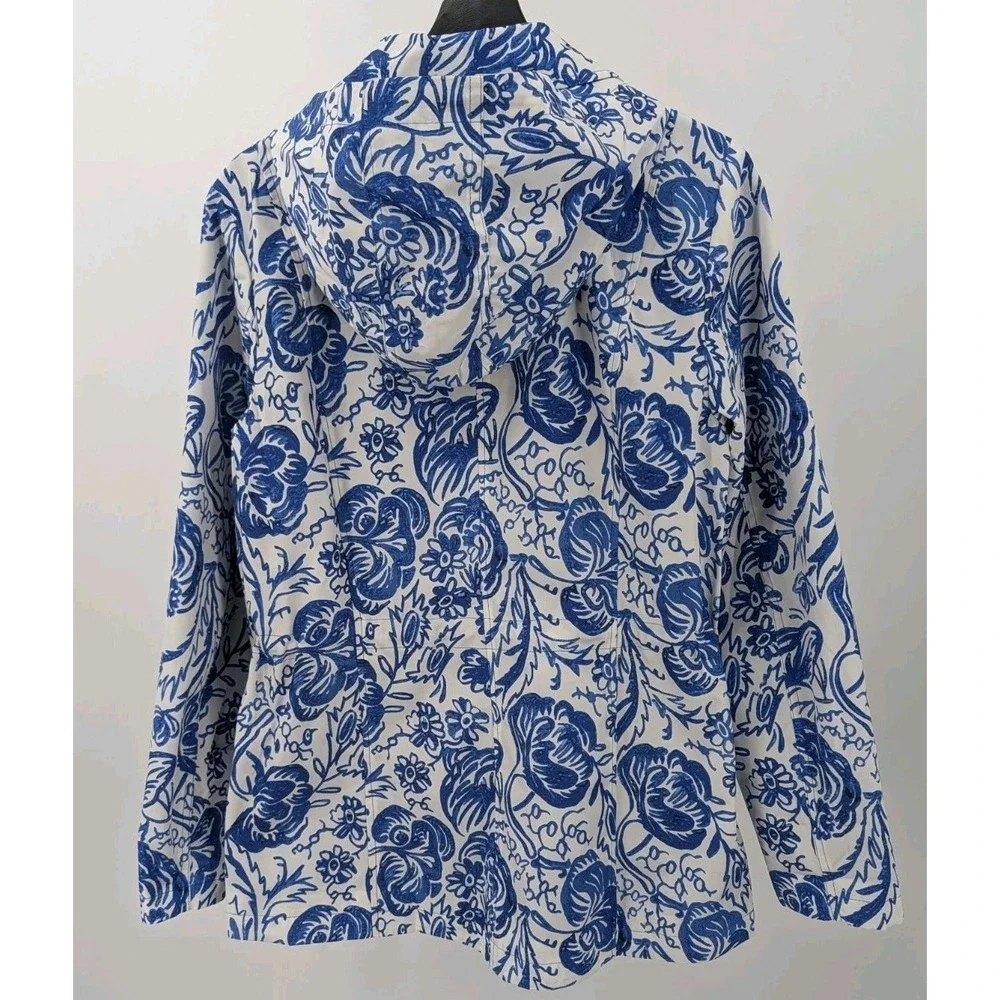 Charter Club Blue Floral Water Resistant Anorak Rain Coat Women's Size‎ M Hooded